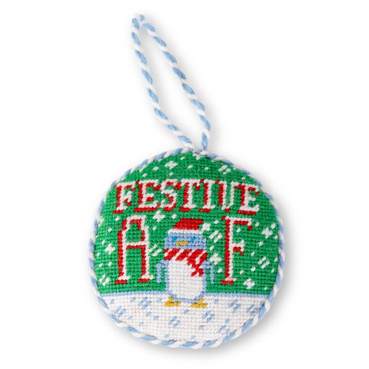 Festive AF needlepoint ornament