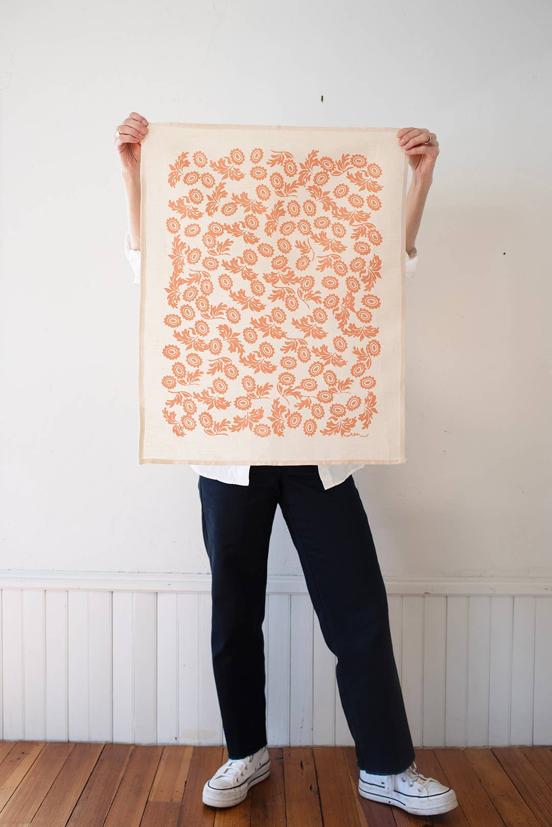 Erin Flett linen tea towel (navy floral)