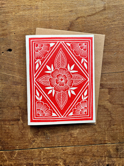 block printed floral card