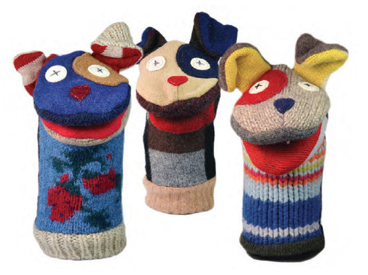 Upcycled wool puppets
