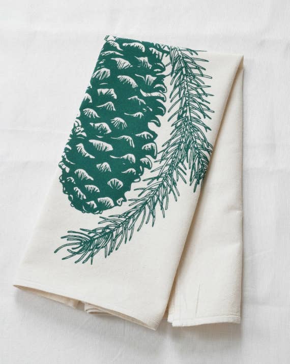 Pine Cone Tea Towel (green)