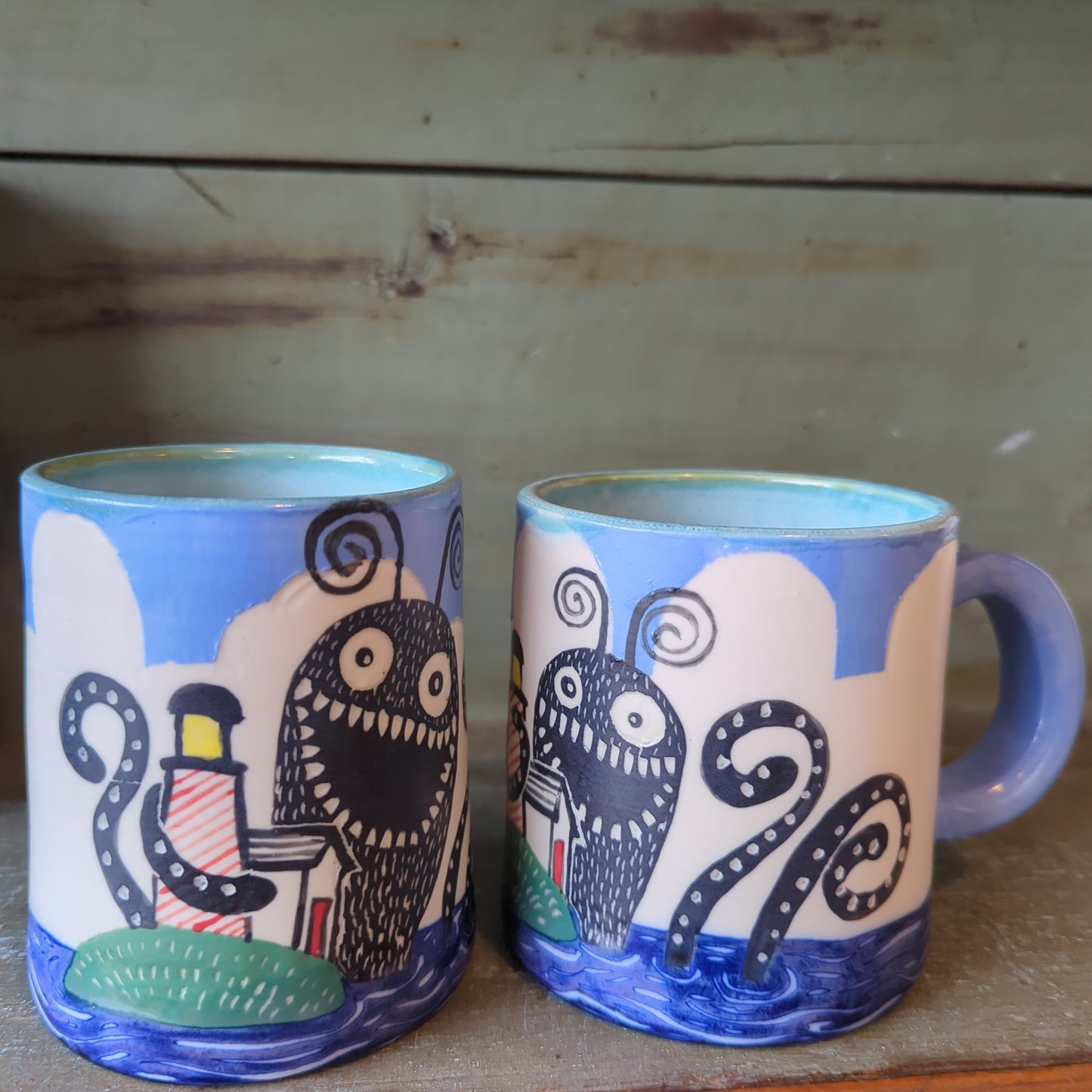 Maine monster mugs with handles