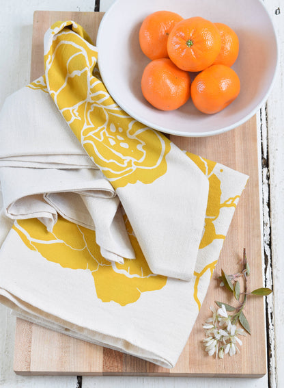 Peony Blossom Tea Towel (mustard)