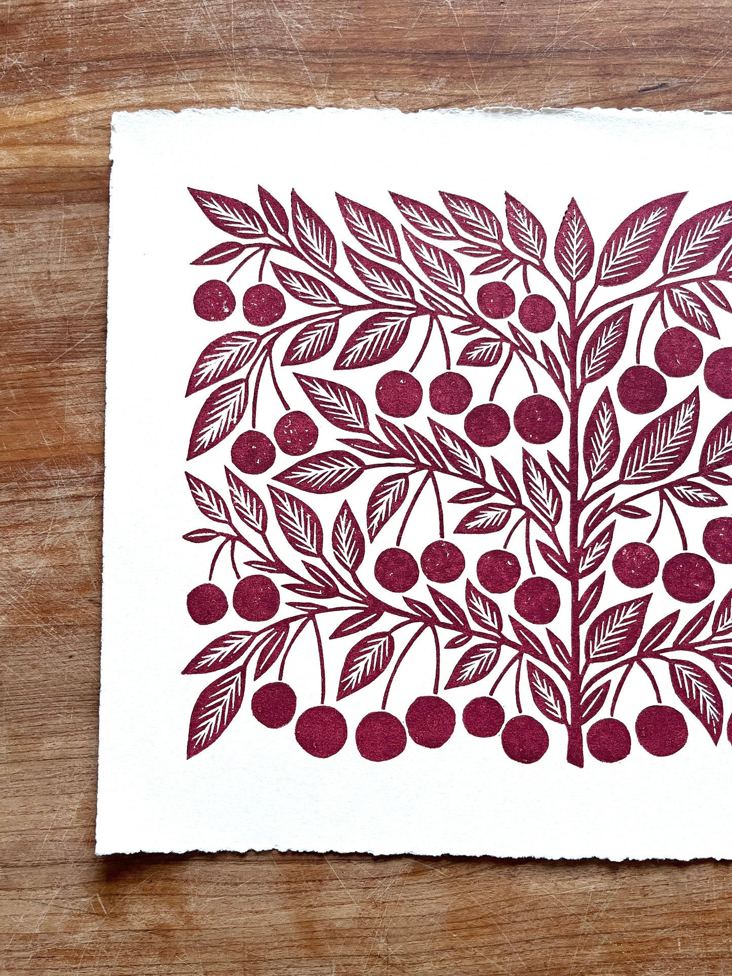 Hand Block Printed Cherries Art Print