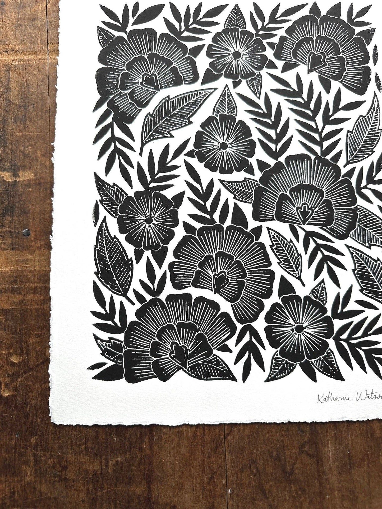 Hand Block Printed Floral Art Print - No. 5059