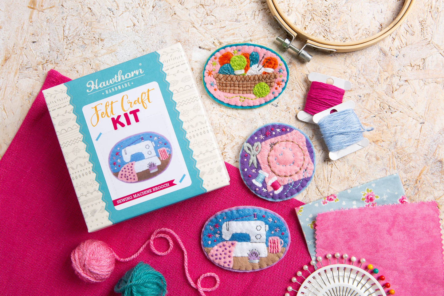 Knitting Basket Brooch Felt Craft Kit