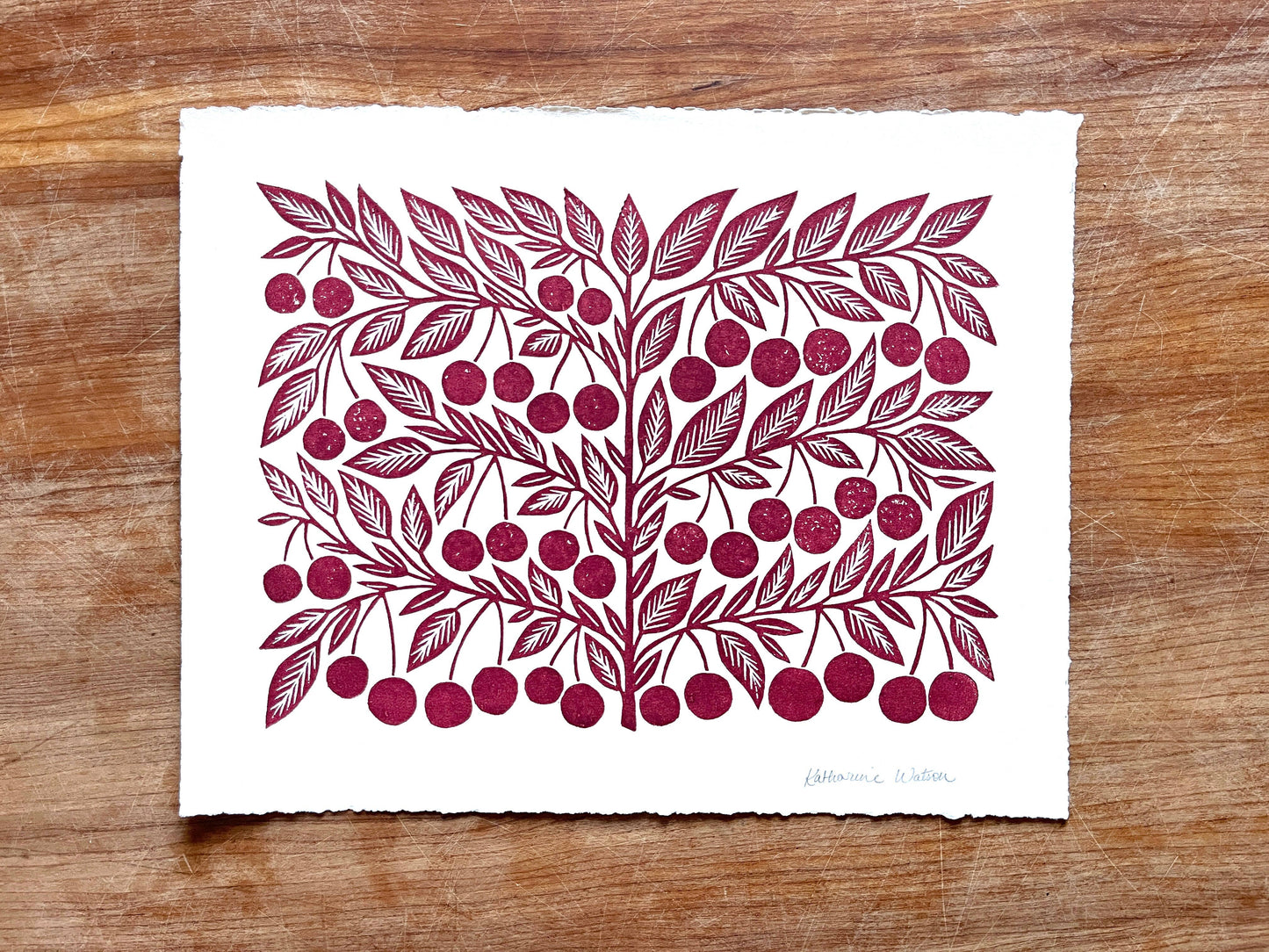 Hand Block Printed Cherries Art Print