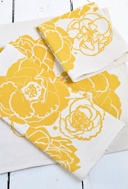 Peony Blossom Tea Towel (mustard)