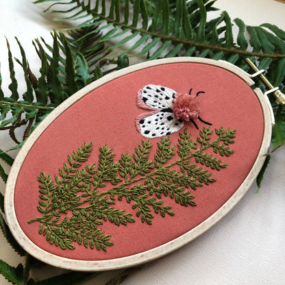 Moth and Fern intermediate embroidery kit