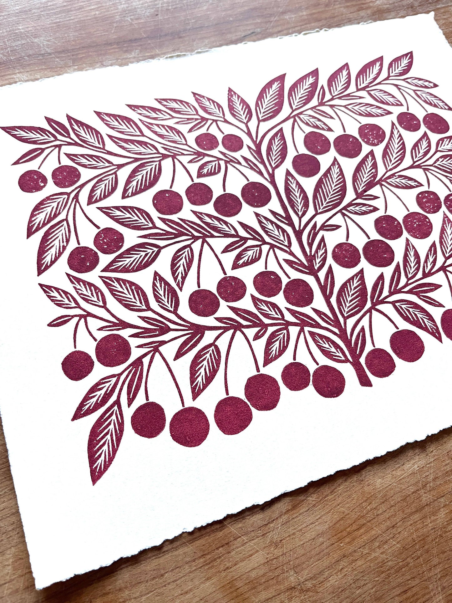 Hand Block Printed Cherries Art Print