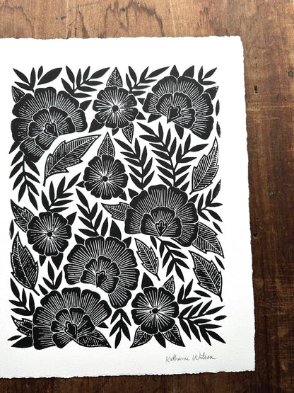 Hand Block Printed Floral Art Print - No. 5059