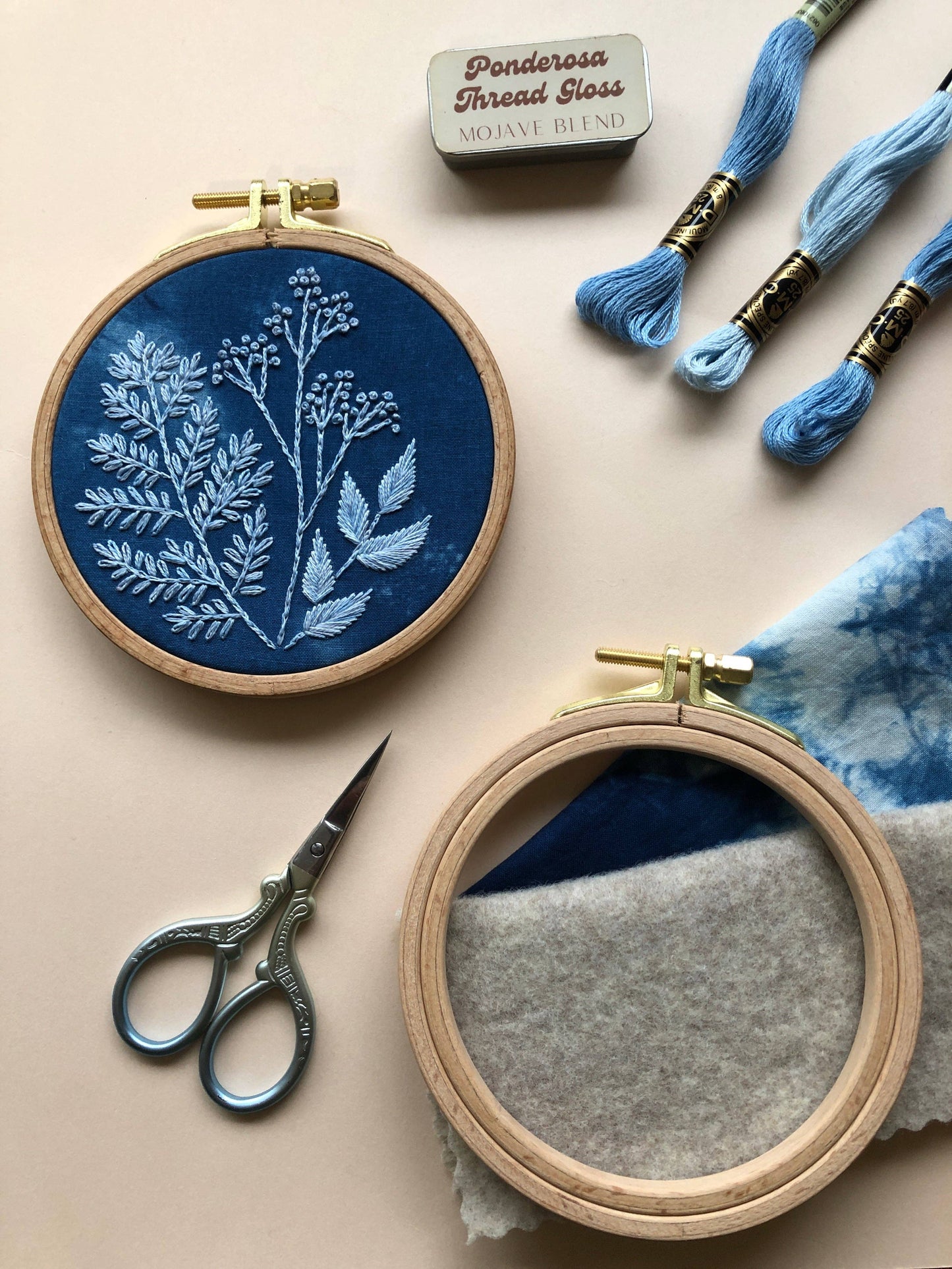 Cyanotype Botanicals beginner embroidery kit