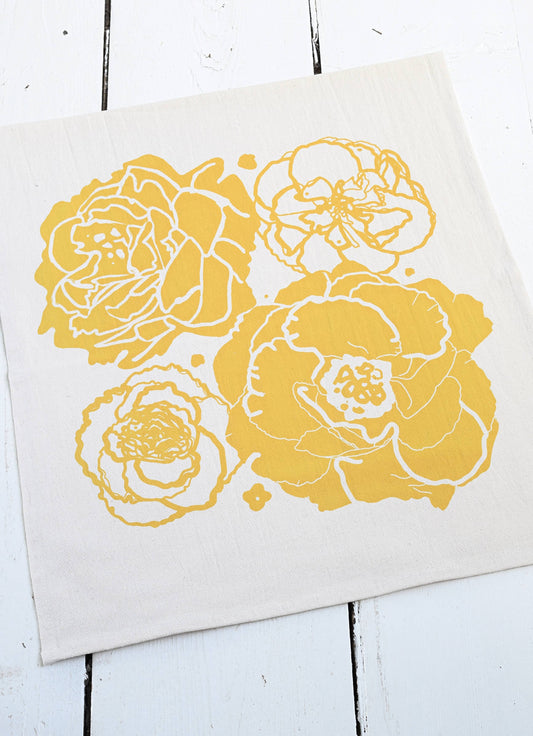 Peony Blossom Tea Towel (mustard)