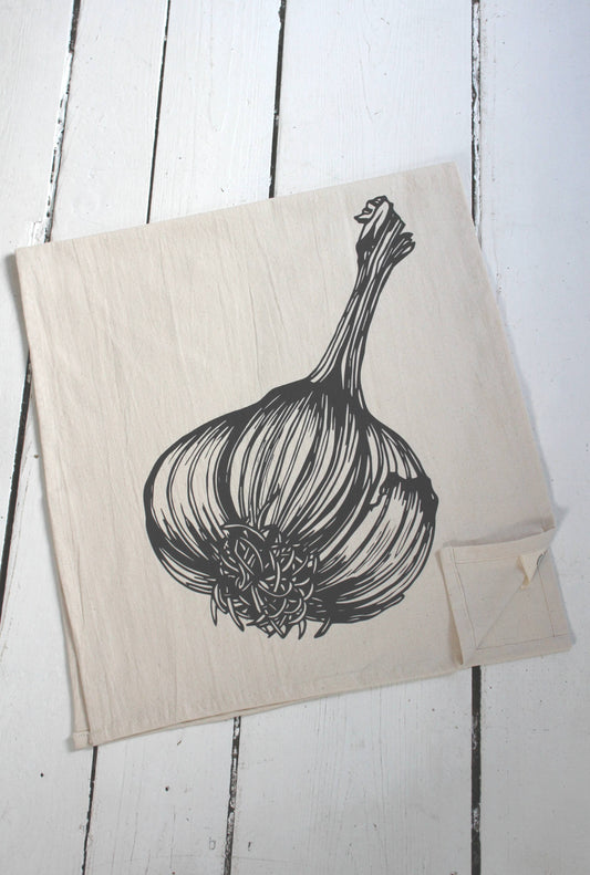 Garlic Tea Towel (black)