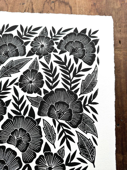 Hand Block Printed Floral Art Print - No. 5059