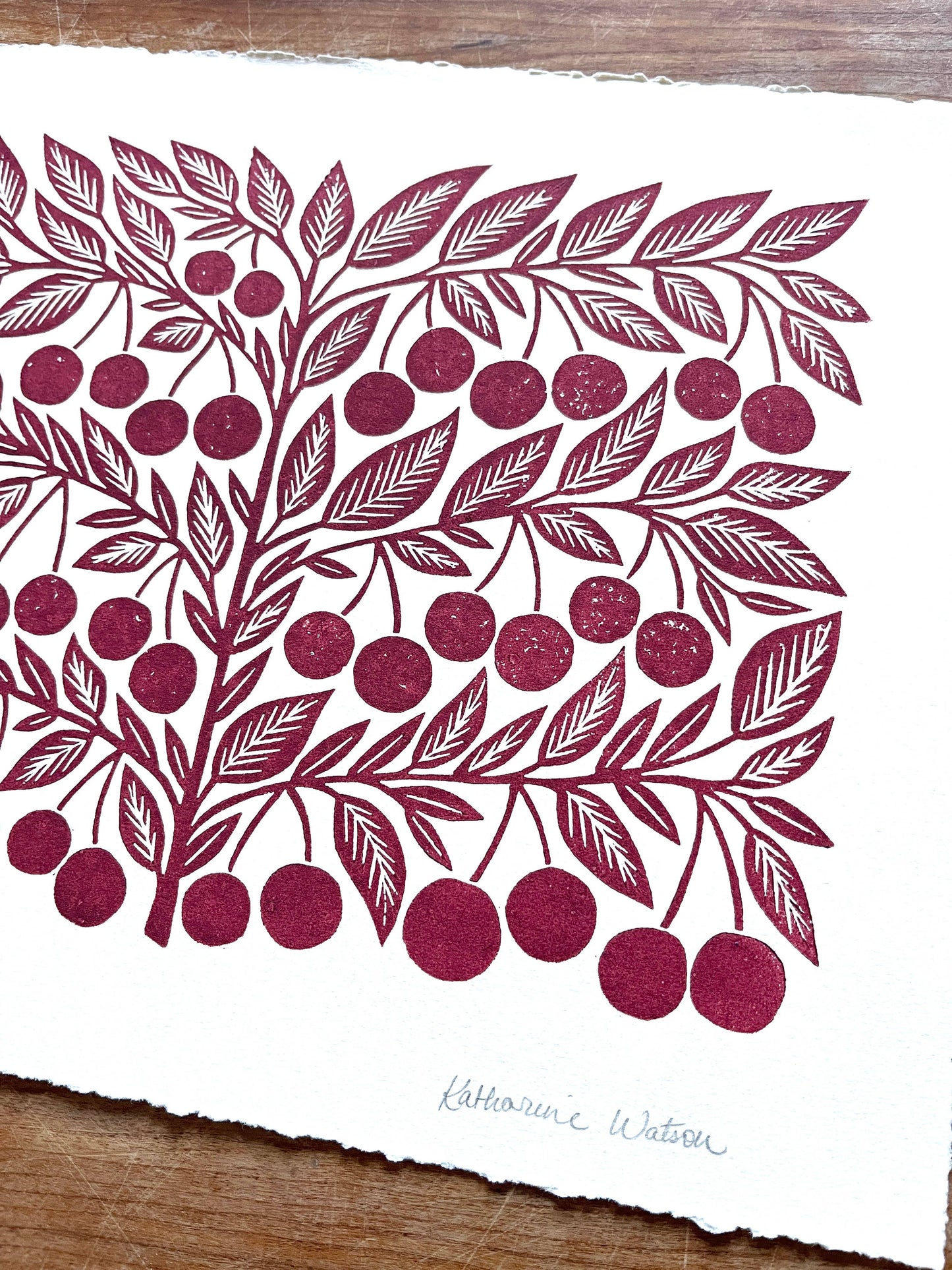 Hand Block Printed Cherries Art Print