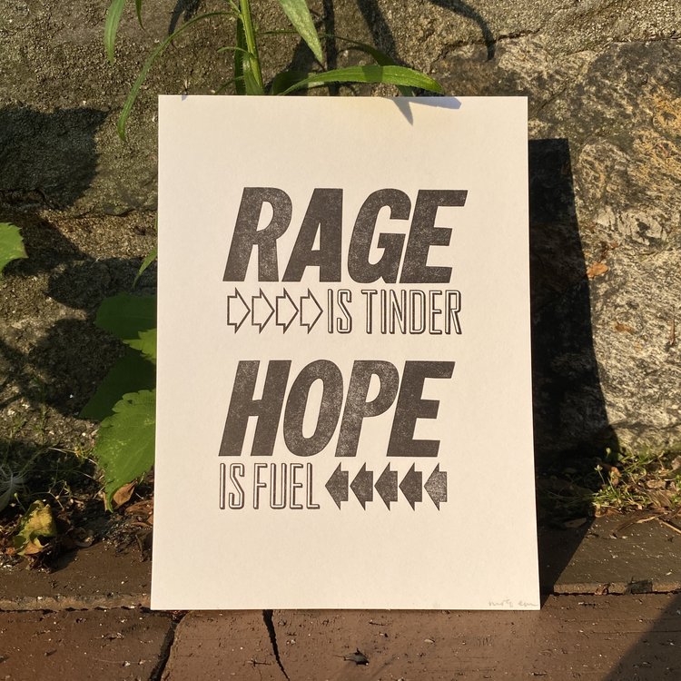 Rage and hope letterpress print