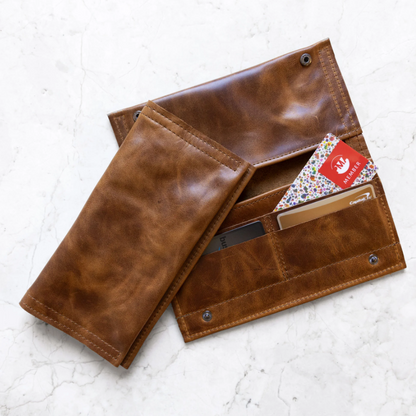 Rough & Tumble leather snap wallet with zip pocket