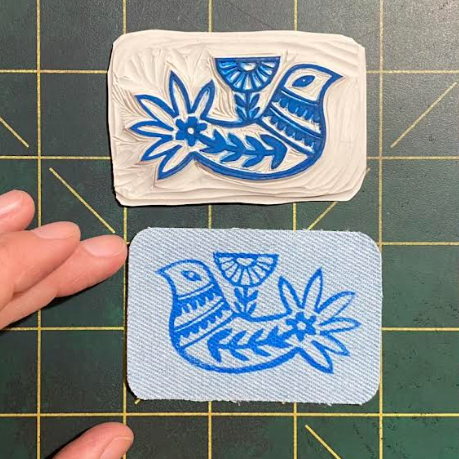 Block printed denim patches