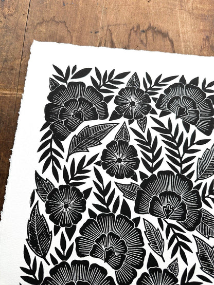 Hand Block Printed Floral Art Print - No. 5059