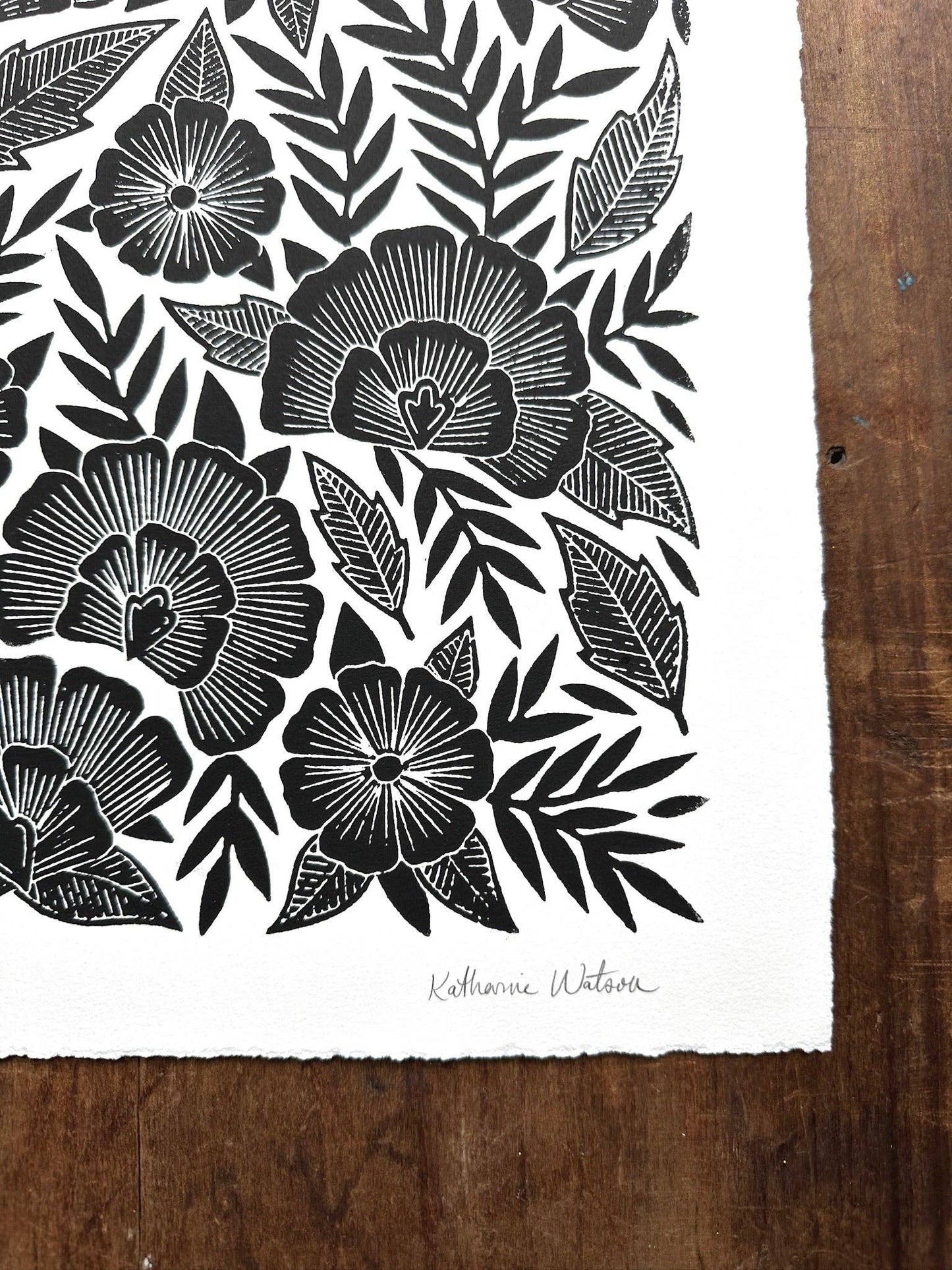 Hand Block Printed Floral Art Print - No. 5059