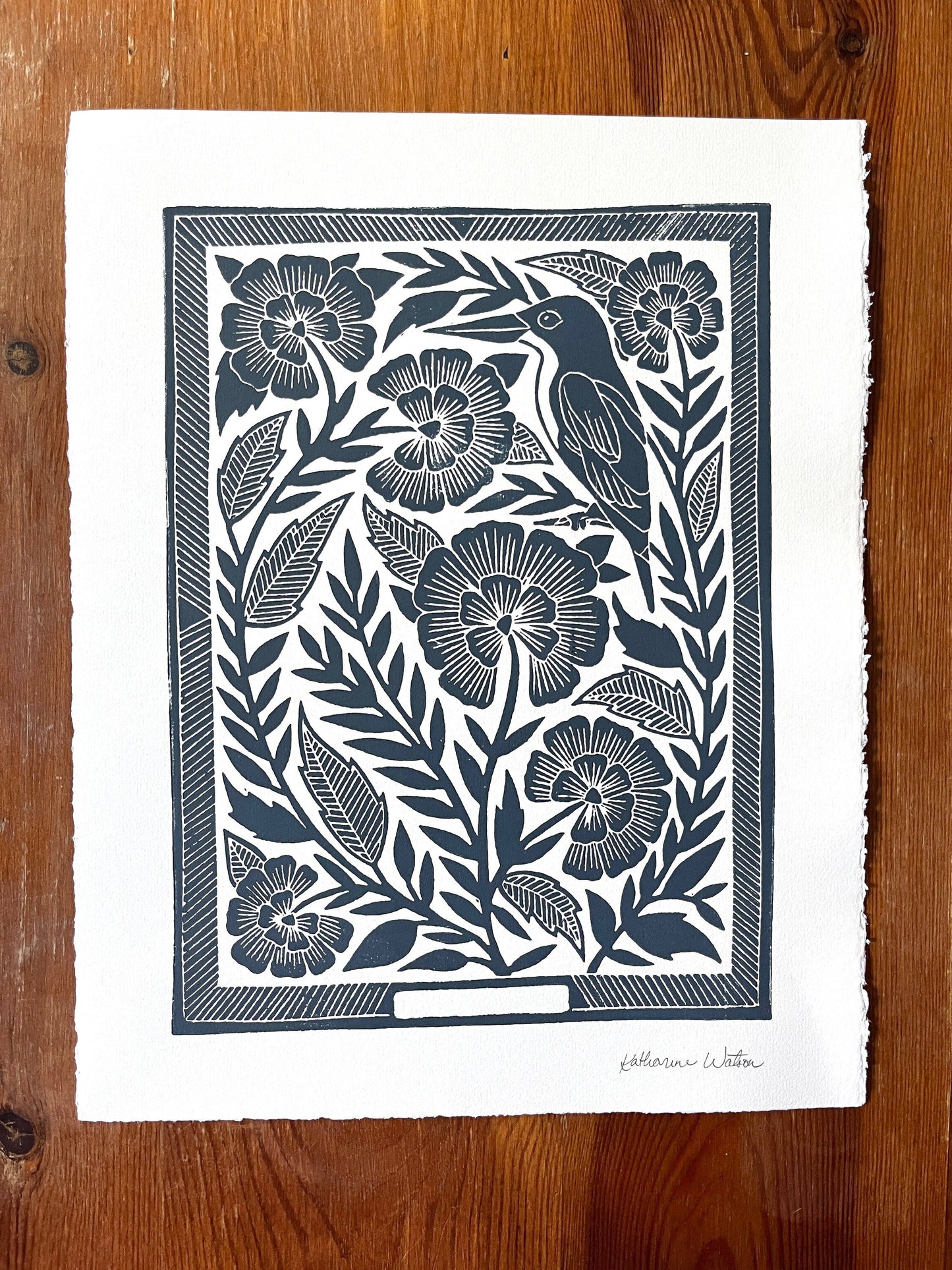 Hand Block Printed Bird Art Print - No. 5124