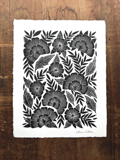 Hand Block Printed Floral Art Print - No. 5059