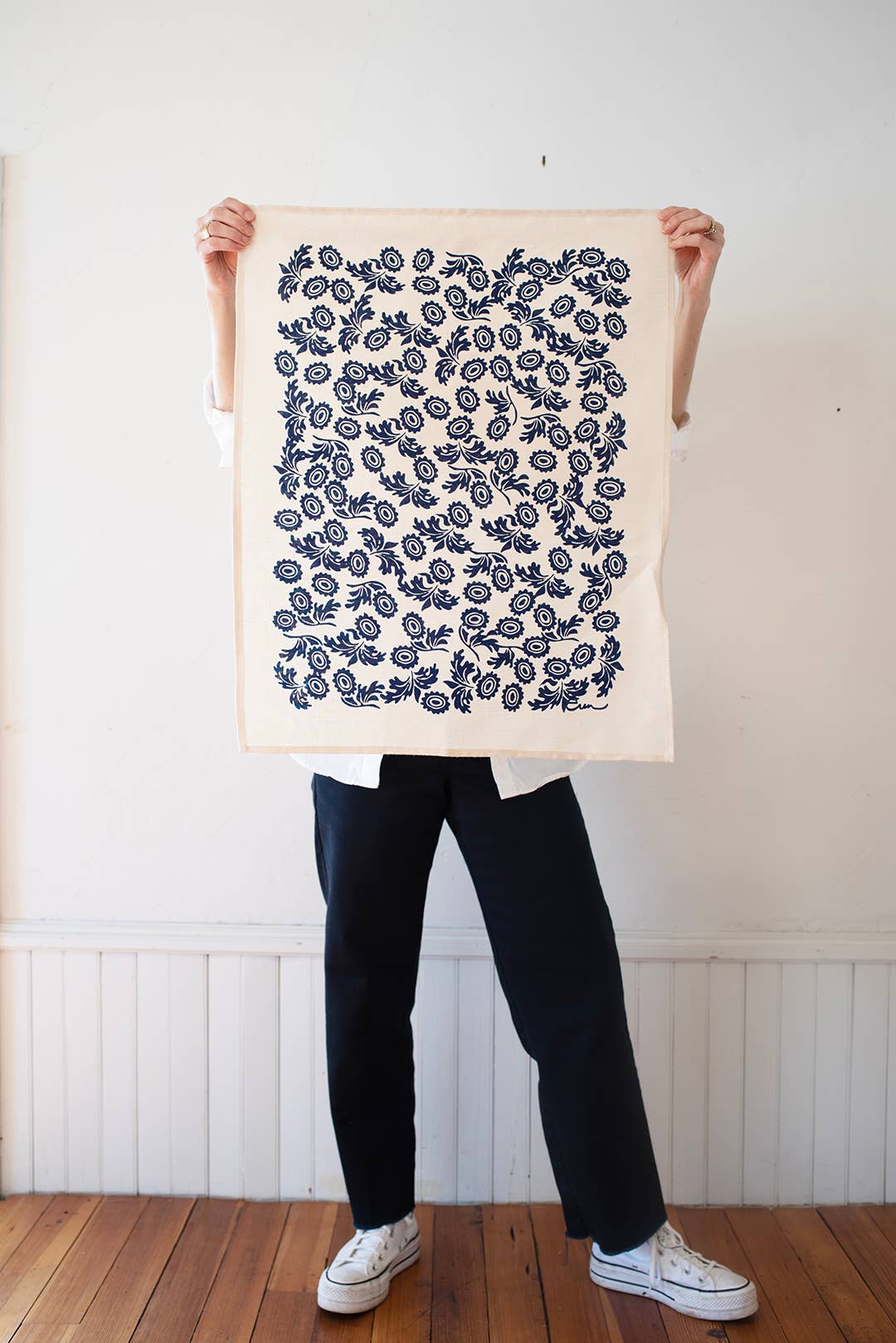 Erin Flett linen tea towel (navy floral)