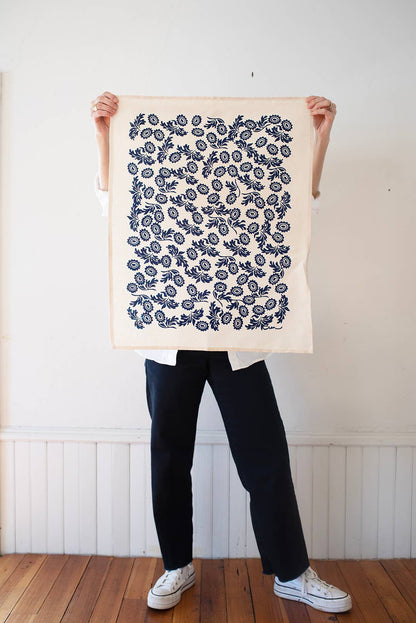 Erin Flett linen tea towel (navy floral)