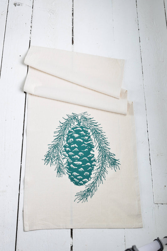 Pine Cone Tea Towel (green)