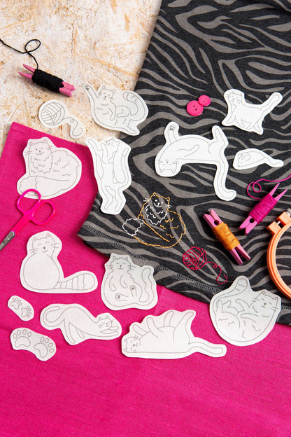 Curious Cats stick & stitch embroidery set