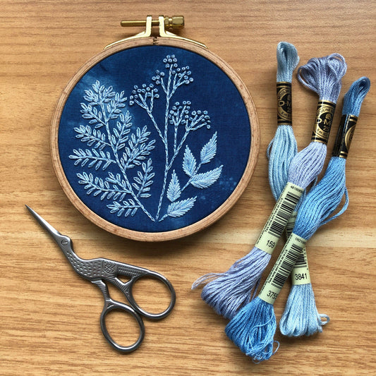 Cyanotype Botanicals beginner embroidery kit