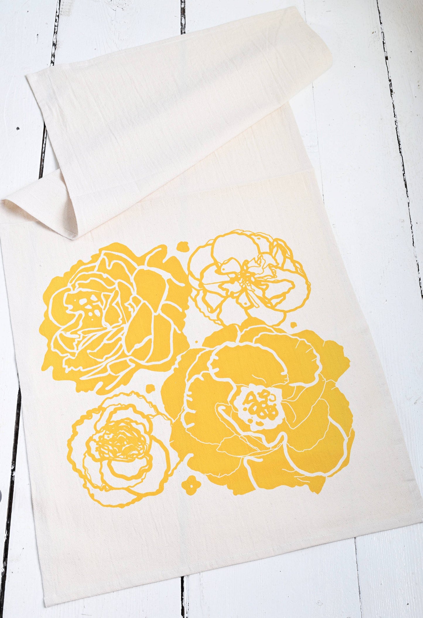 Peony Blossom Tea Towel (mustard)