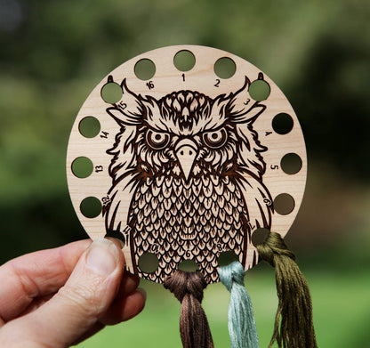 Owl cherry wood floss organizer