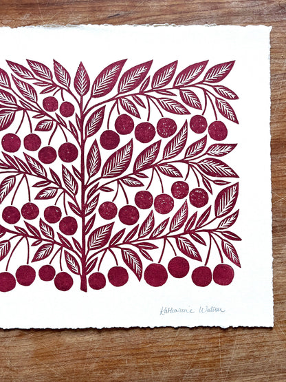 Hand Block Printed Cherries Art Print