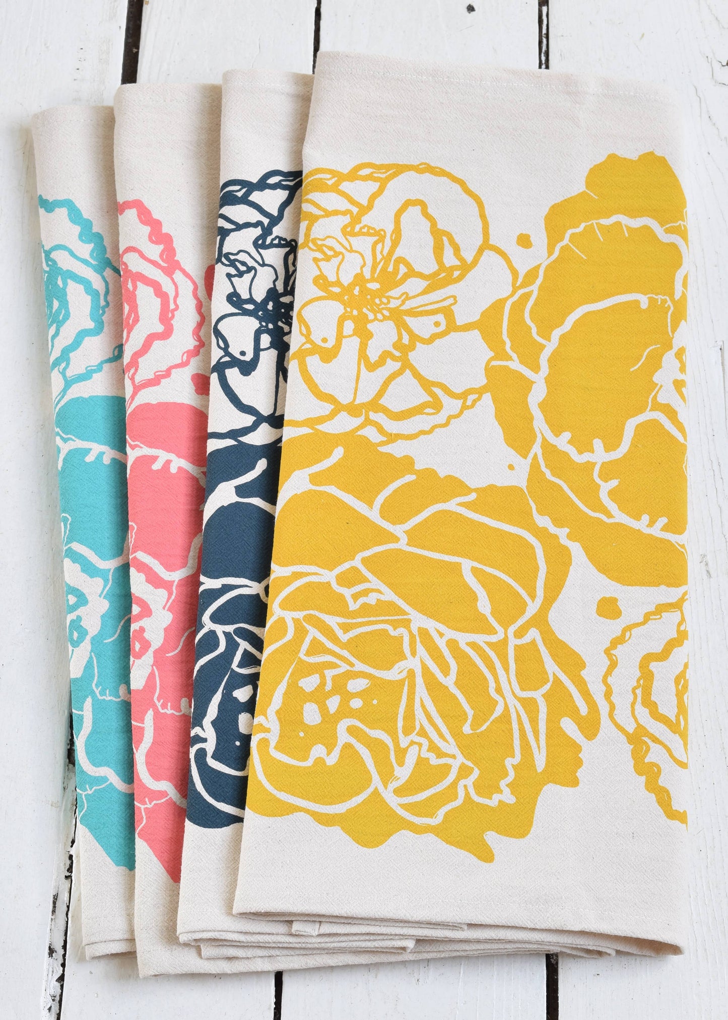 Peony Blossom Tea Towel (mustard)