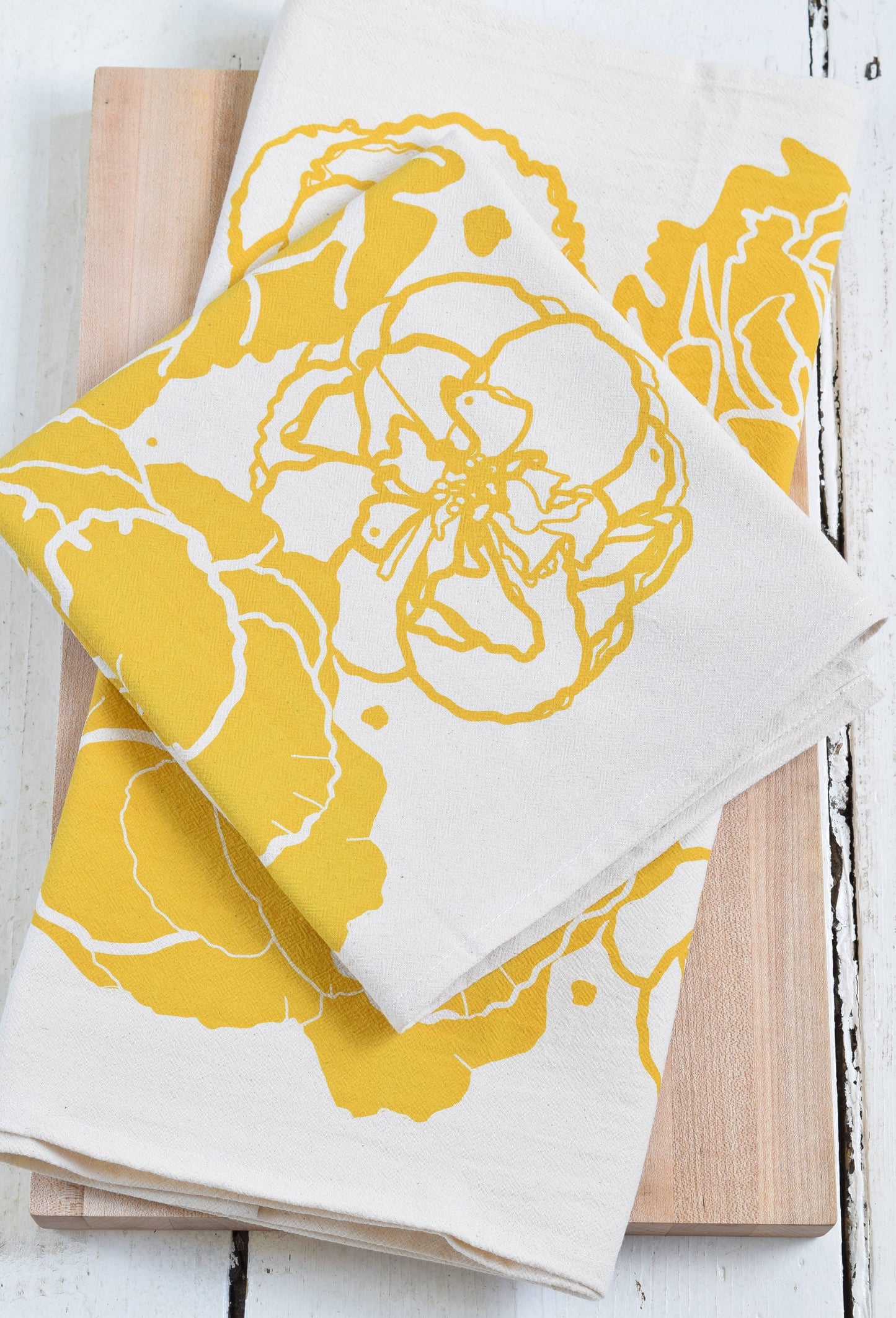 Peony Blossom Tea Towel (mustard)