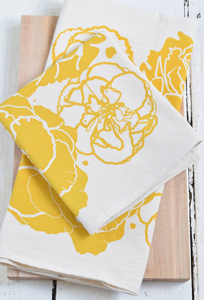 Peony Blossom Tea Towel (mustard)