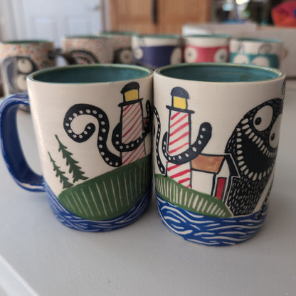 Maine monster mugs with handles