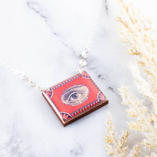 Vintage Eye Matchbox Art Necklace