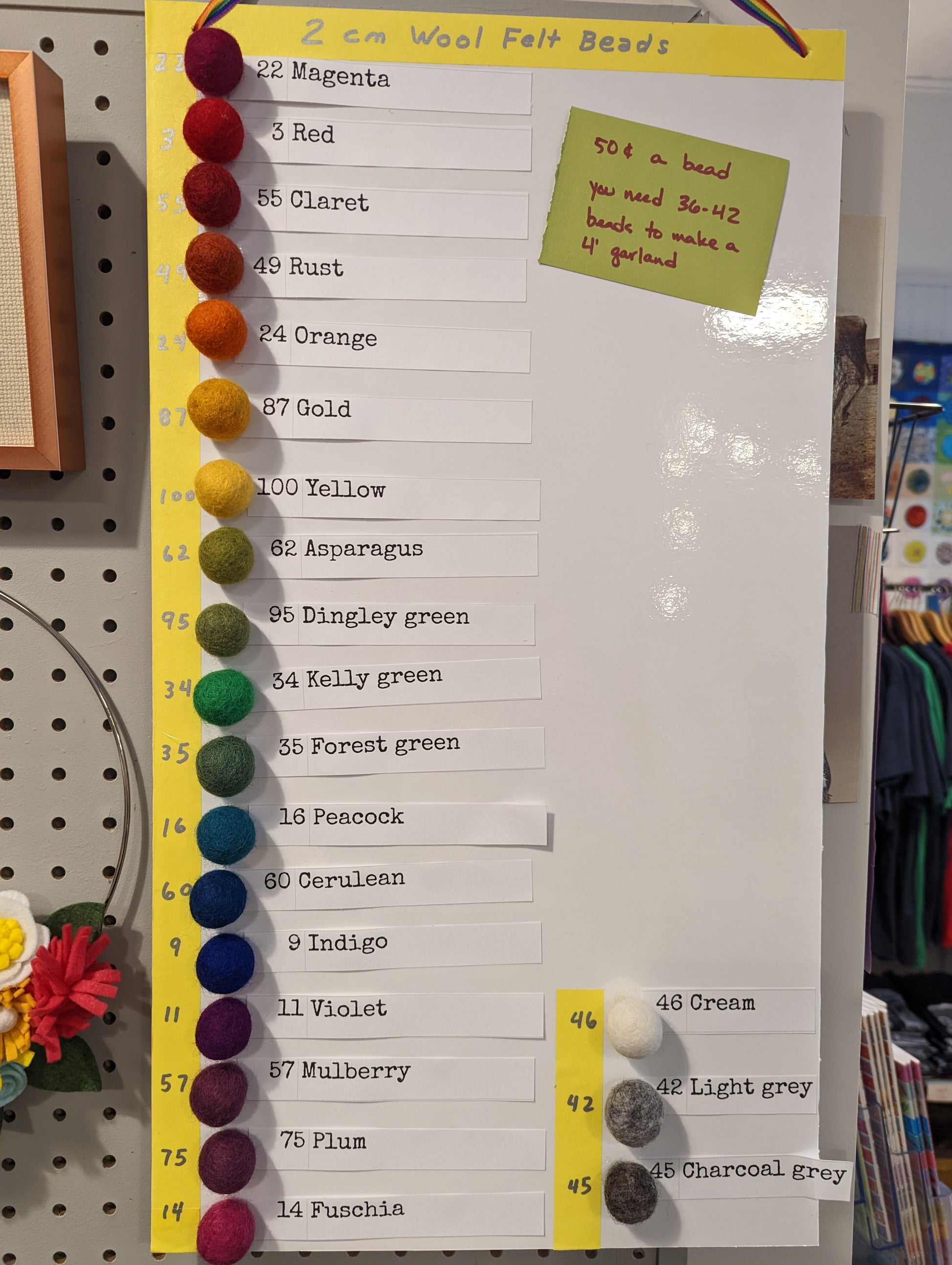 Color chart for our 2 cm wool felt beads